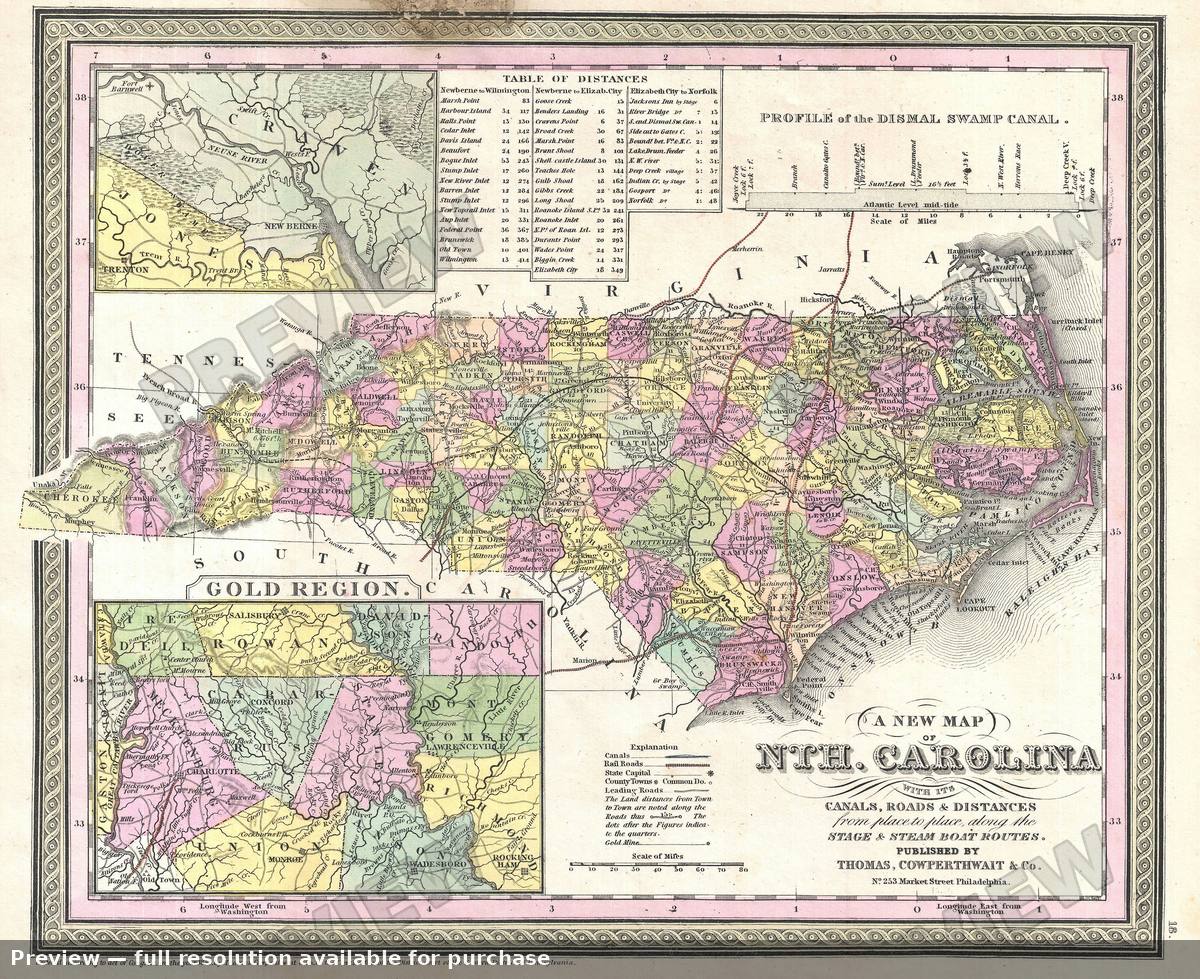 Antique map: North Carolina, 1854, 1854