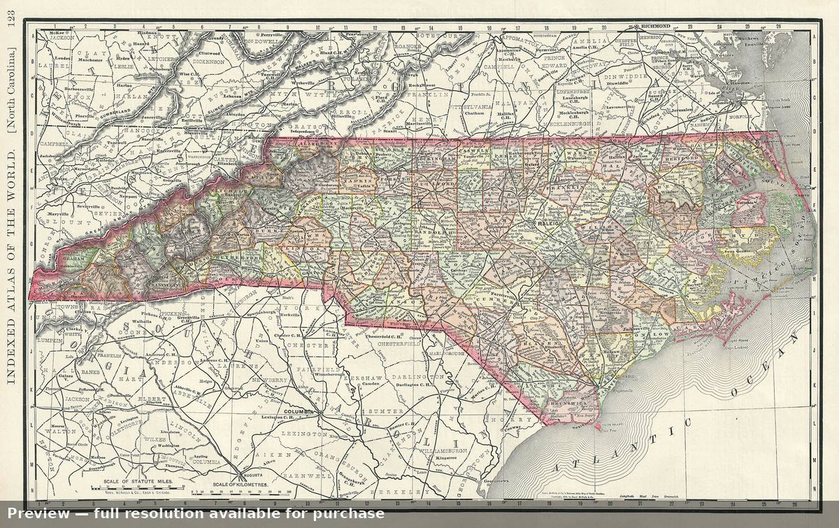 Antique map: North Carolina, 1893, 1893