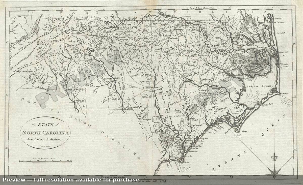 Antique map: North Carolina, 1796, 1796