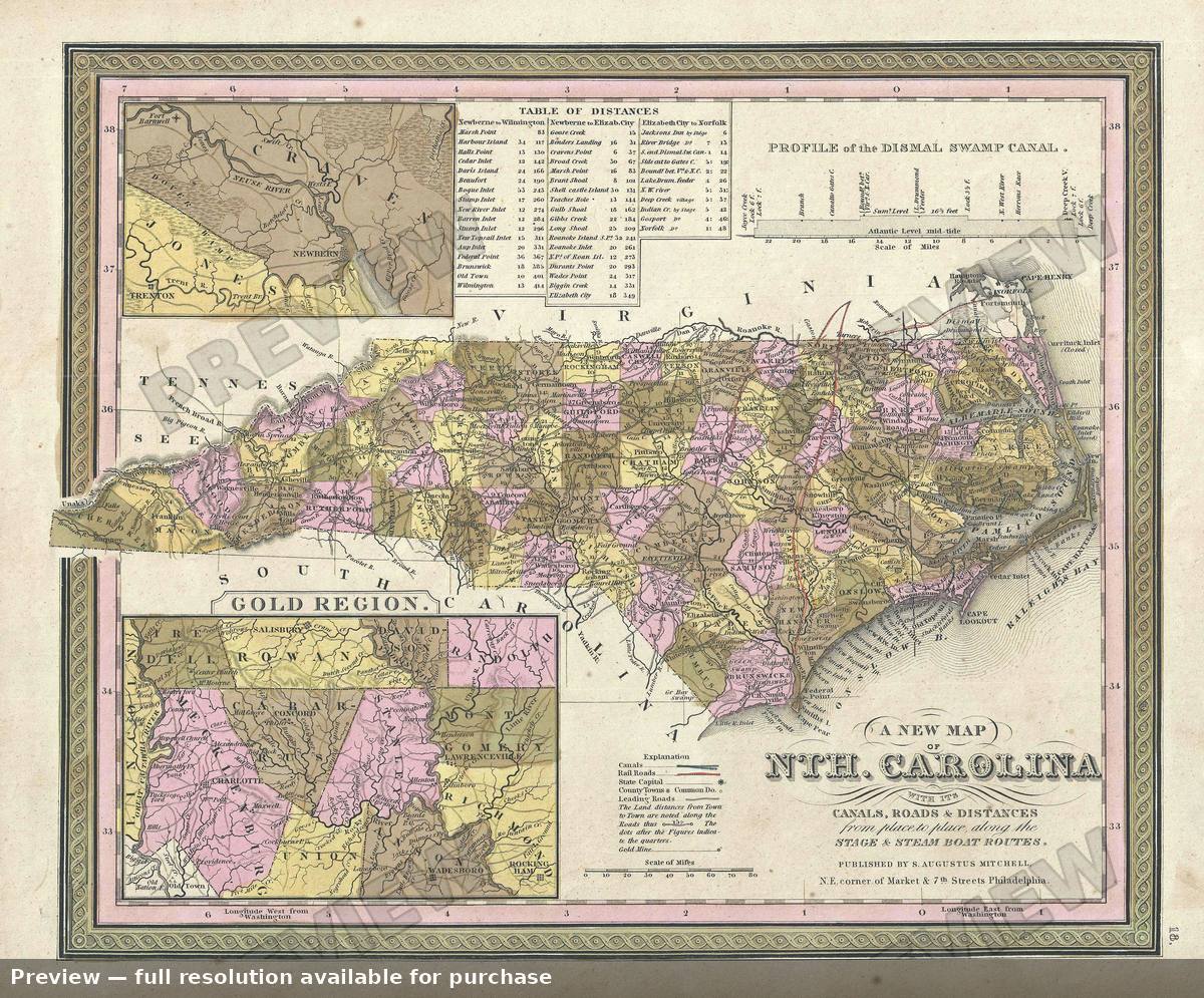 Antique map: North Carolina 2, 1849, 1849