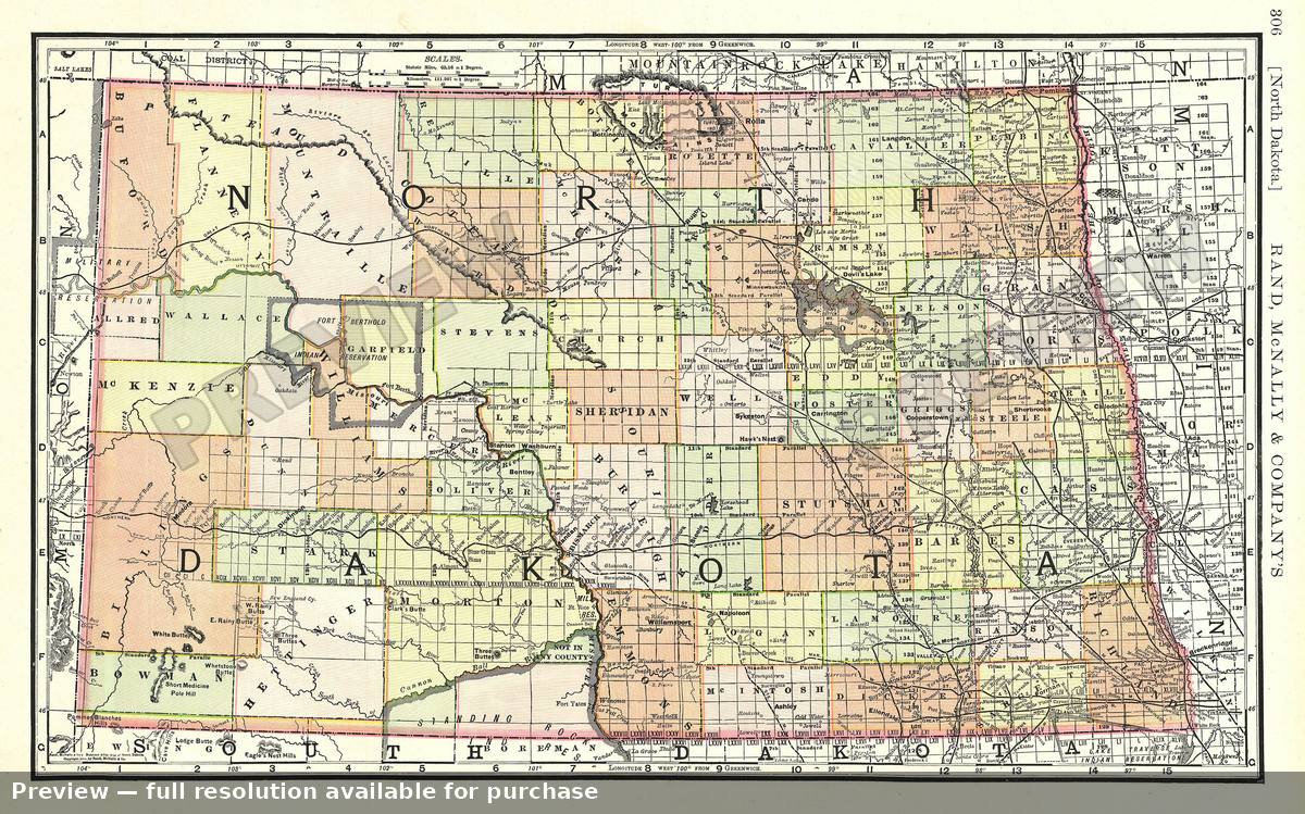 Antique map: North Dakota, 1893