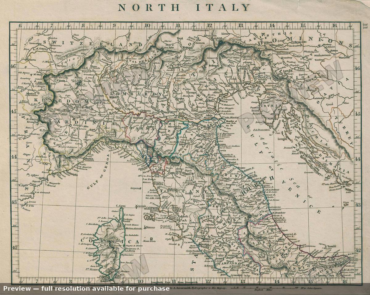 Antique map: North Italy, 1828
