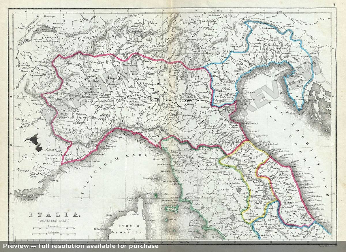 Antique map: North Italy, 1867