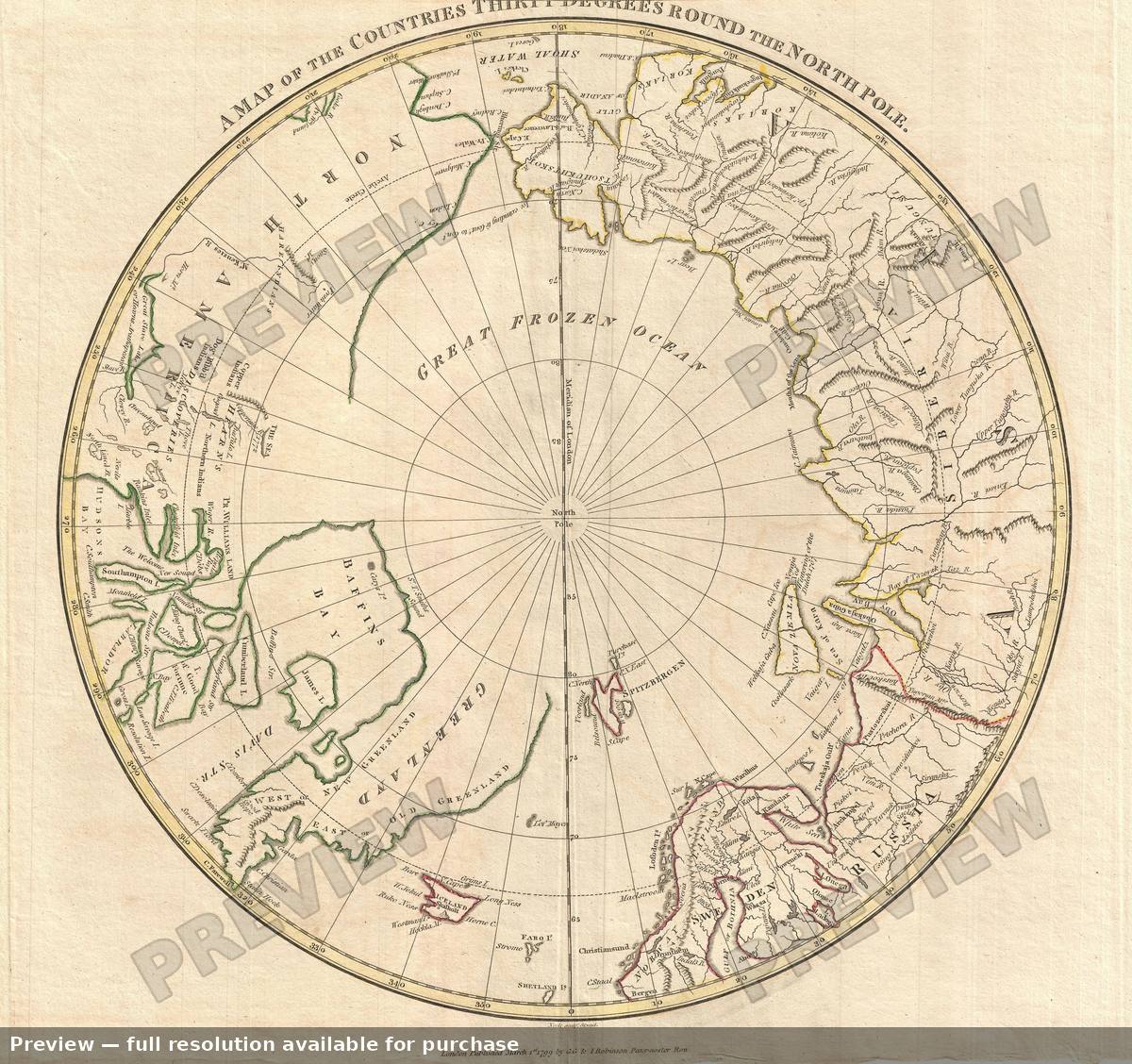 Antique map: North Pole, 1799, 1799