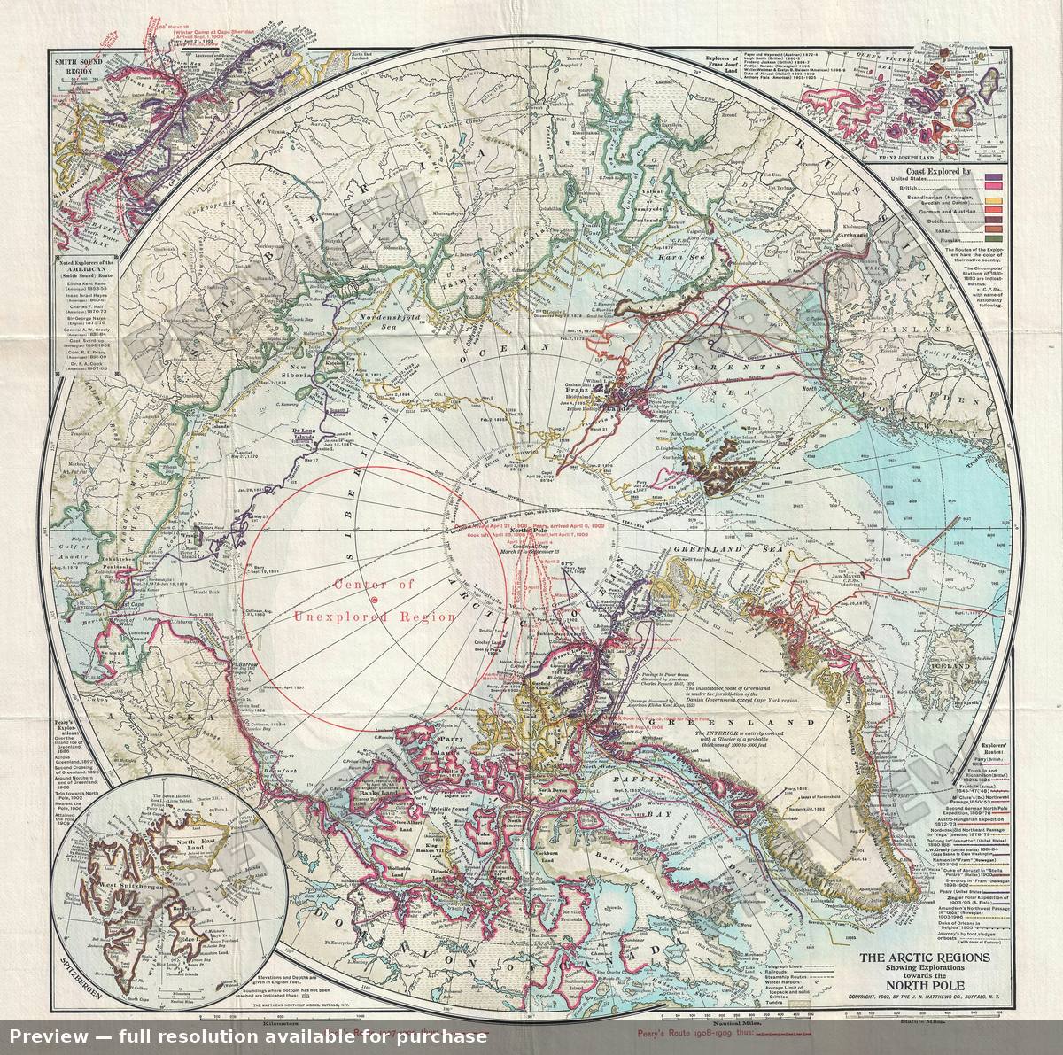 Antique map: North Pole, 1909, 1909