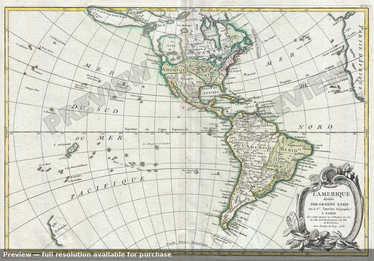 Antique map: North South America, 1762, 1762