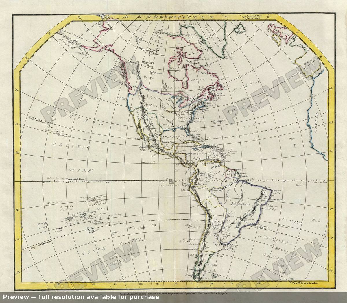 Antique map: North South America, 1823