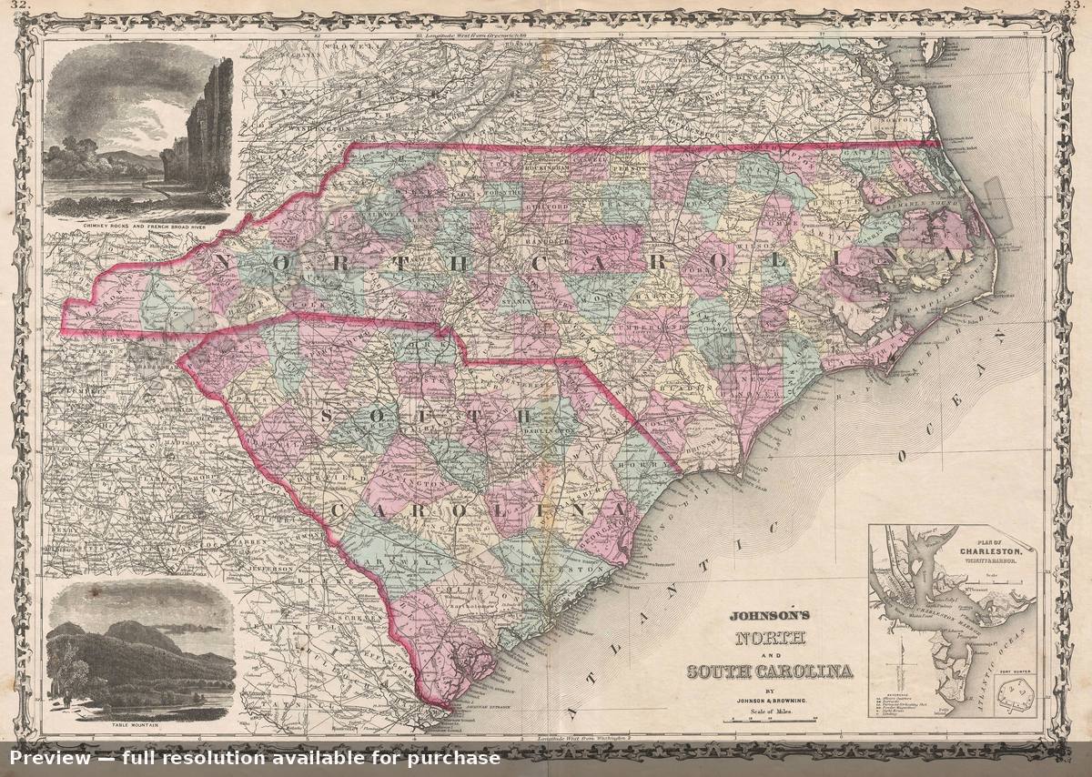 Antique map: North South Carolina, 1861, 1861