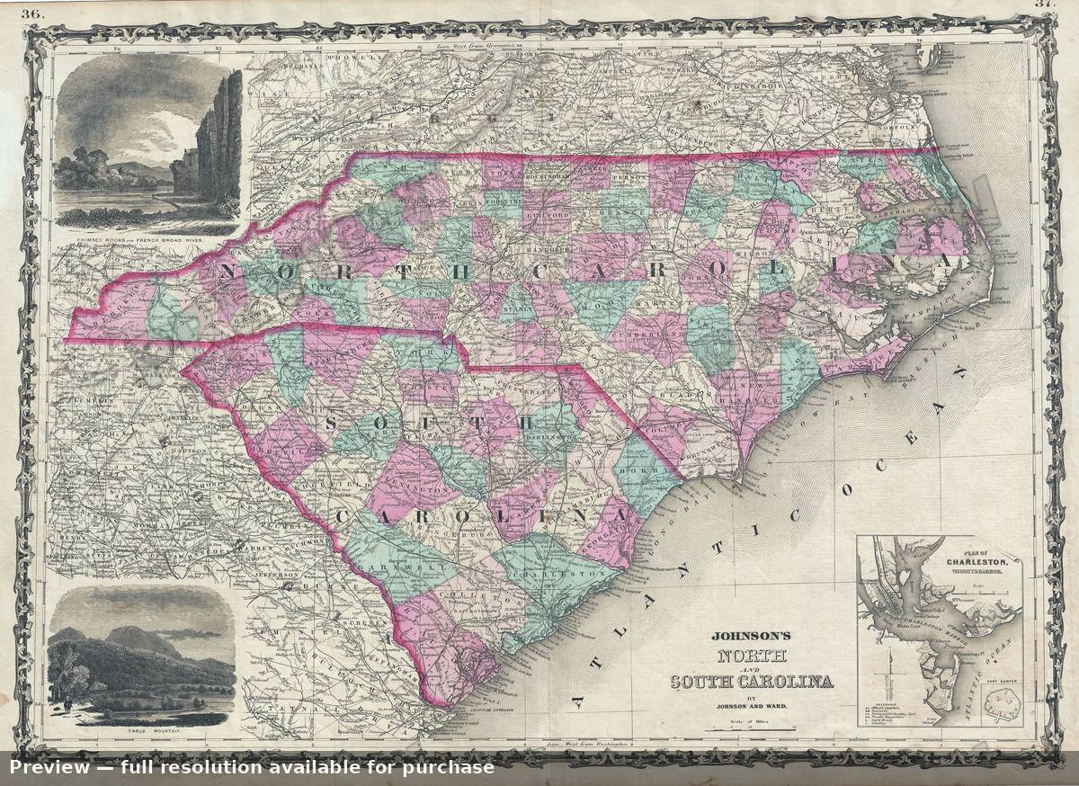 Antique map: North South Carolina, 1863, 1863