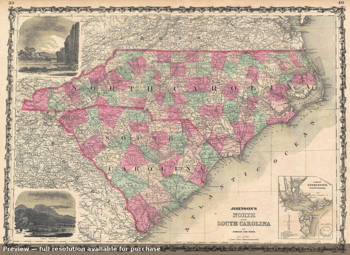 Antique map: North South Carolina, 1864, 1864
