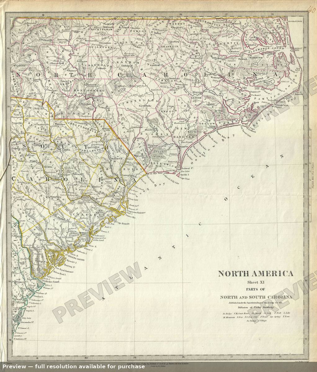 Antique map: North South Carolina, 1833, 1833