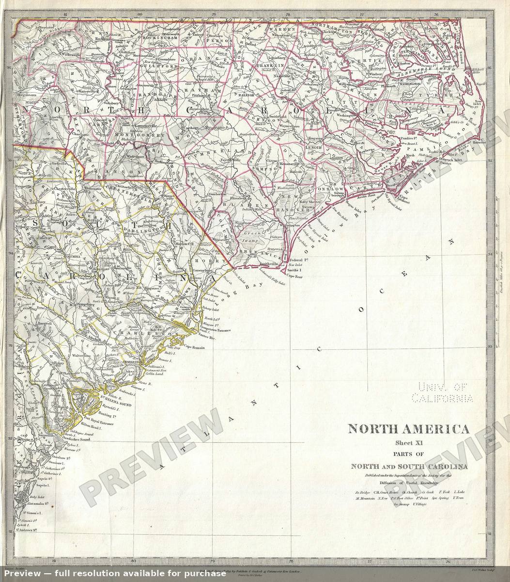 Antique map: North South Carolina, 1844, 1844