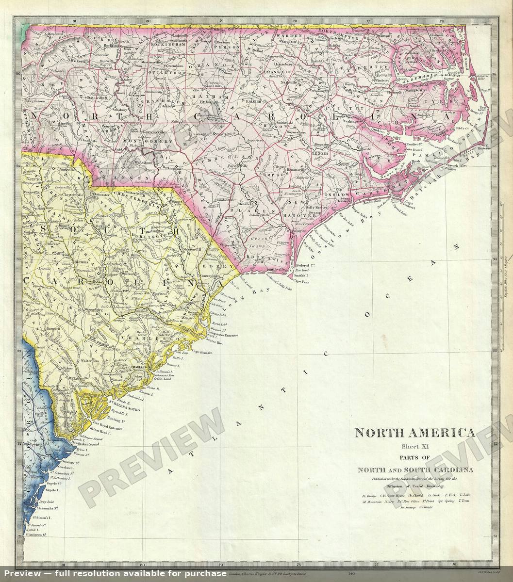 Antique map: North South Carolina, 1848, 1848