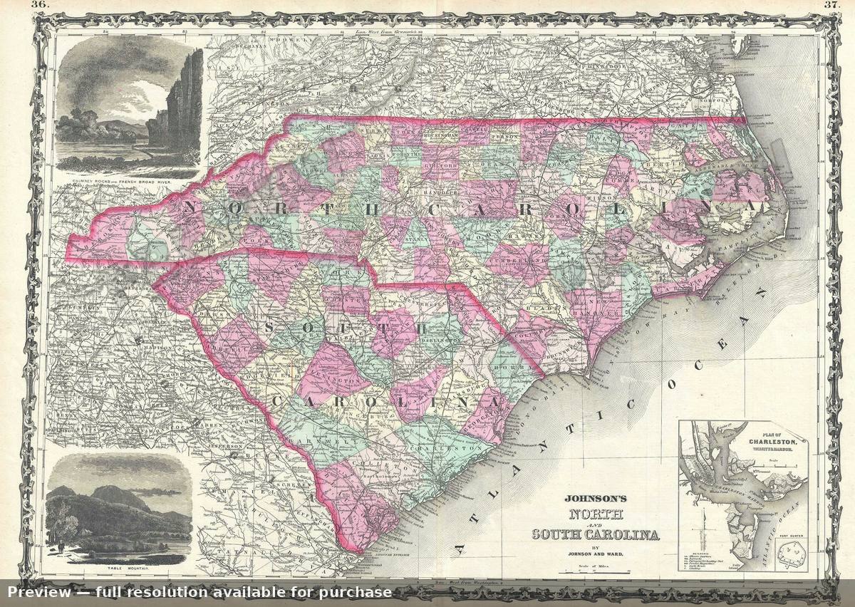 Antique map: North South Carolina 2, 1863, 1863