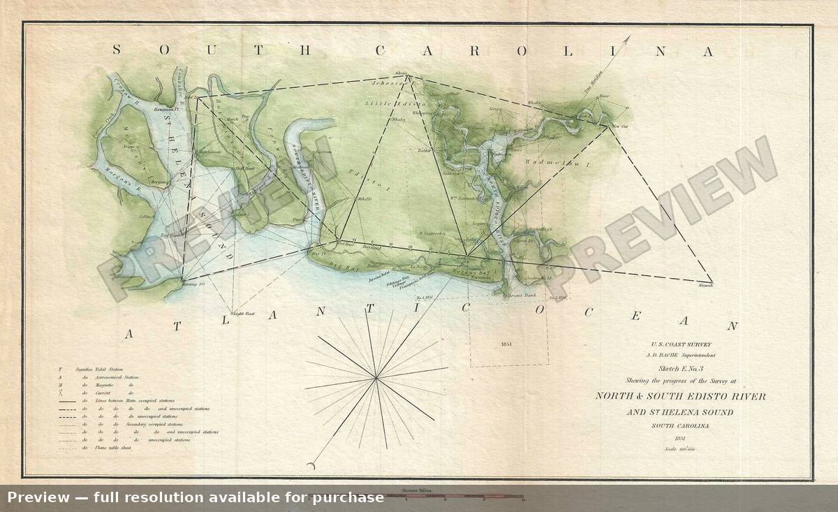 Antique map: North South Edisto, 1851, 1851