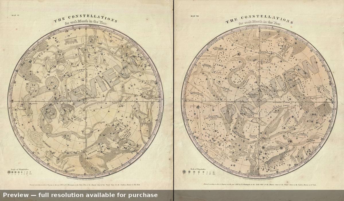Antique map: North South Hemi, 1856