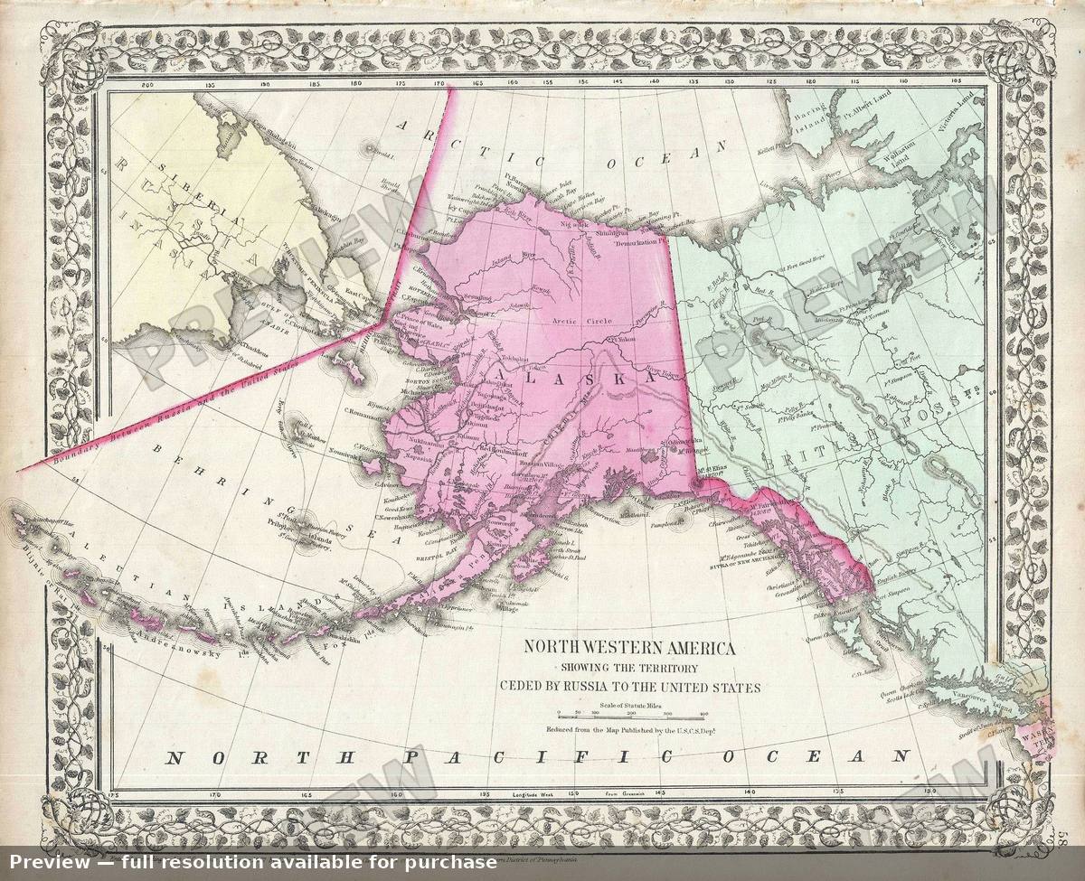 Antique map: North Western America, 1867, 1867