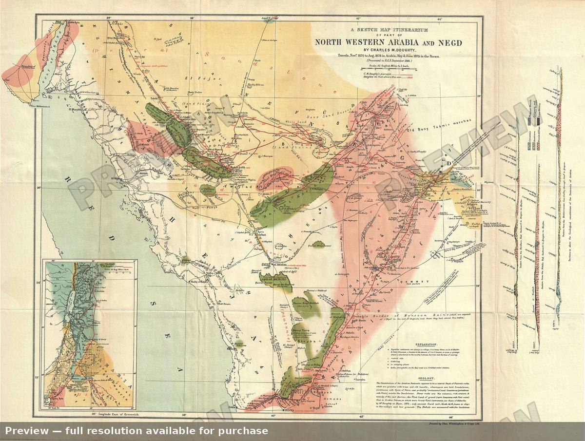 Antique map: North Western Arabia, 1883