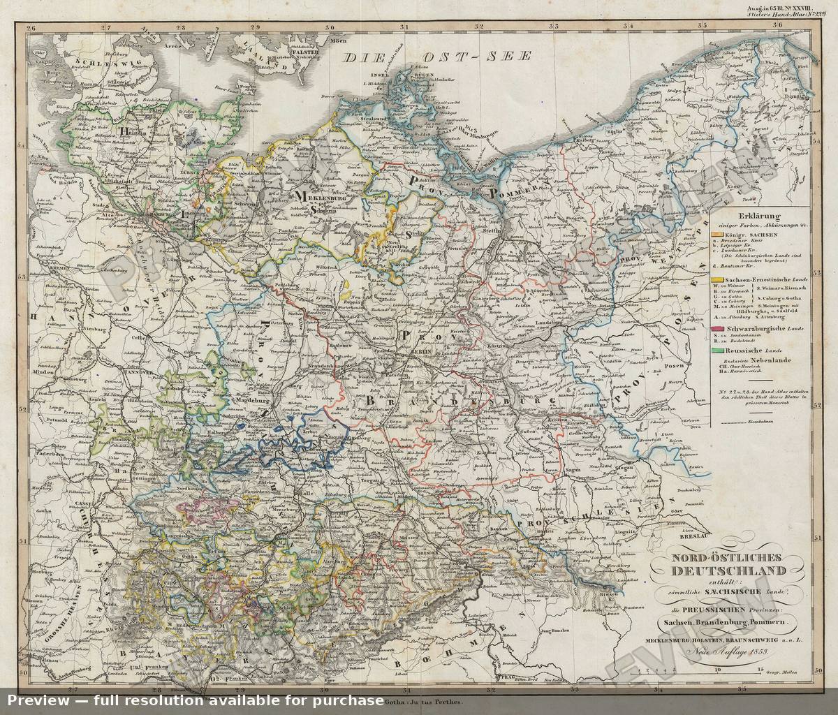 Antique map: Northeast Germany, 1854