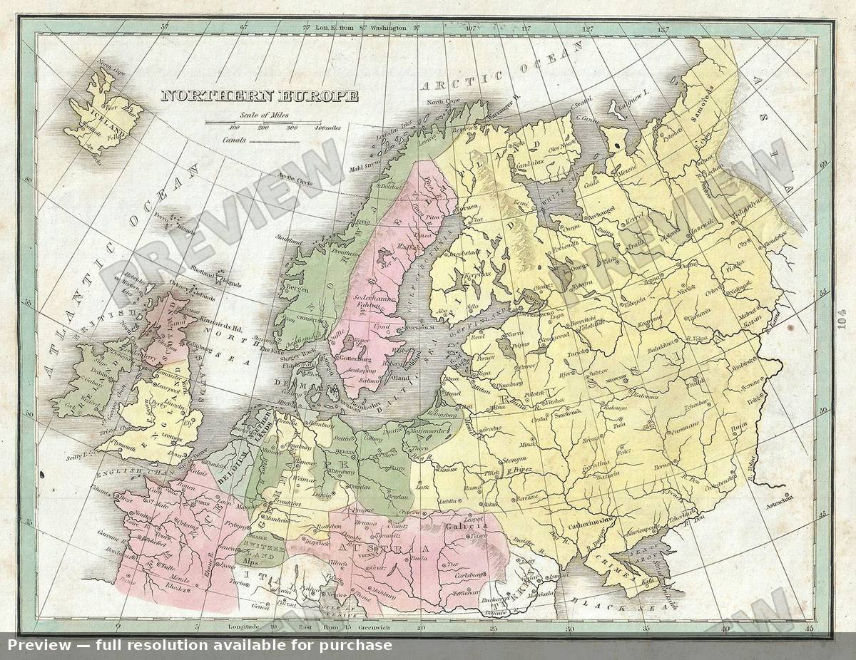 Antique map: Northern Europe, 1835
