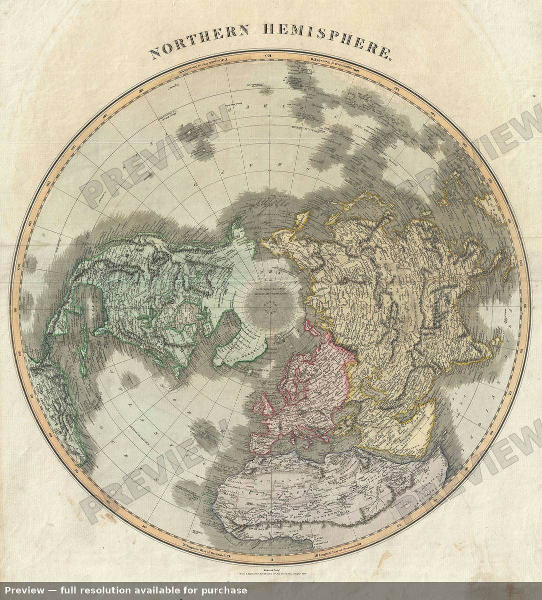 Antique map: Northern Hemi, 1814