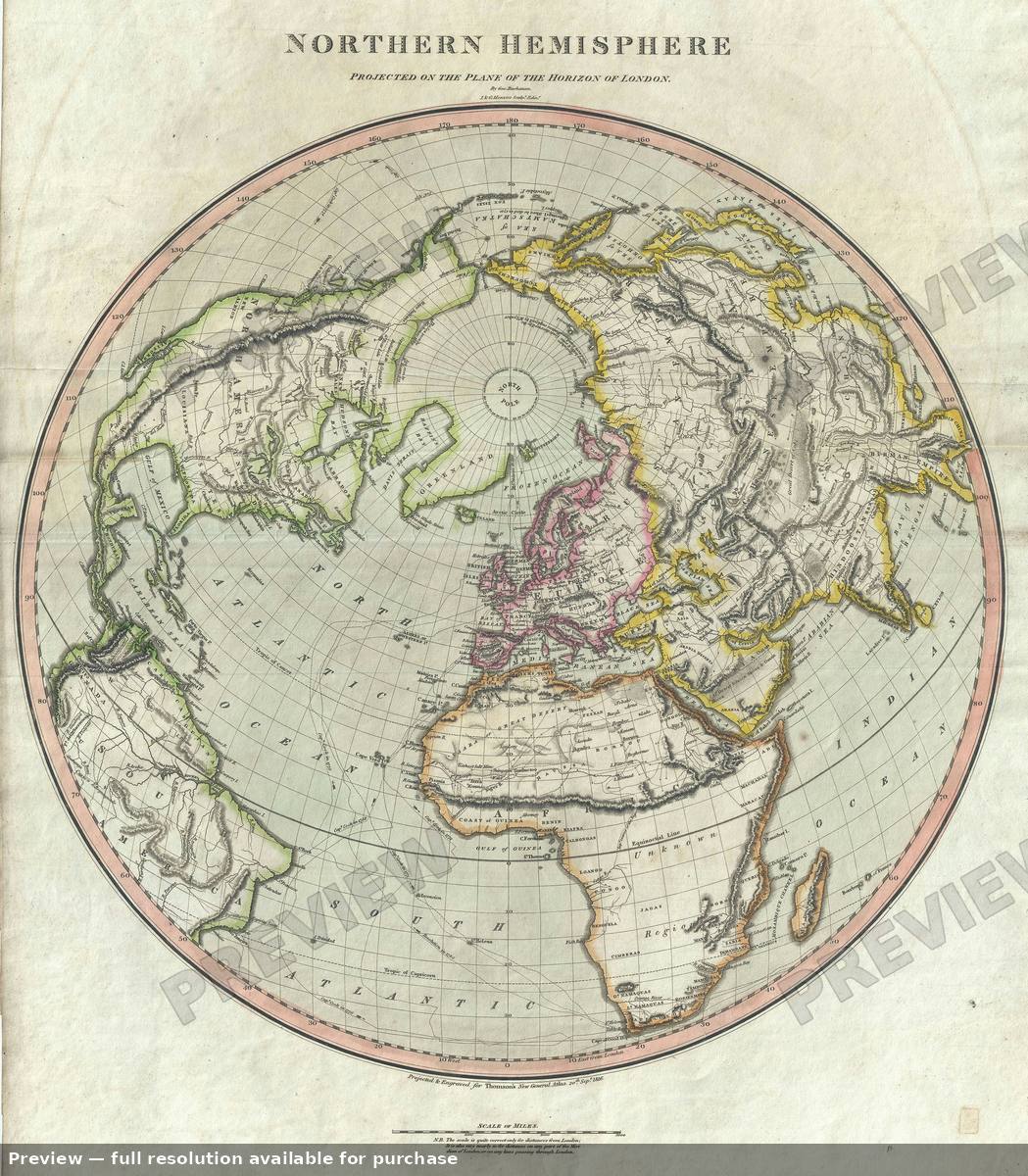 Antique map: Northern Hemi, 1816