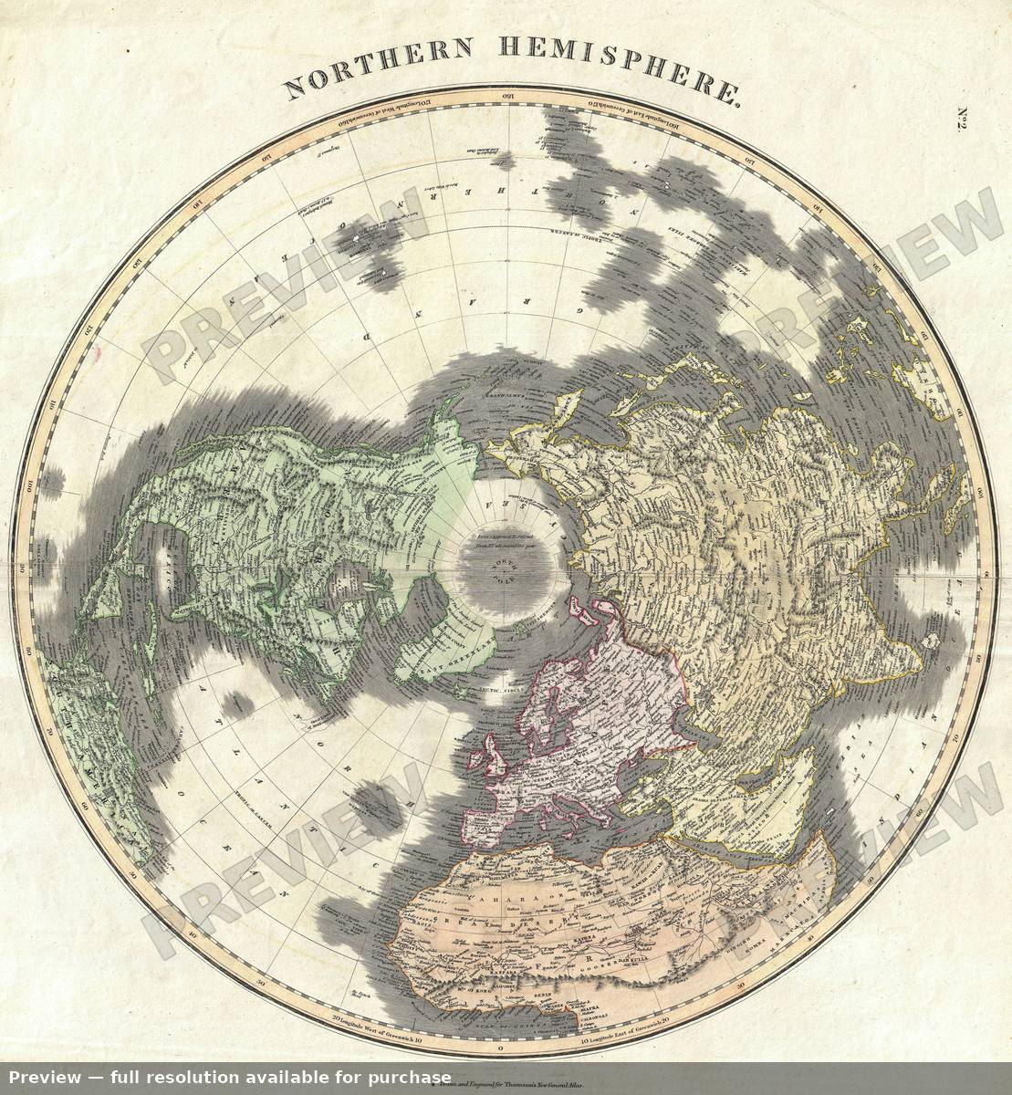 Antique map: Northern Hemipshere, 1814