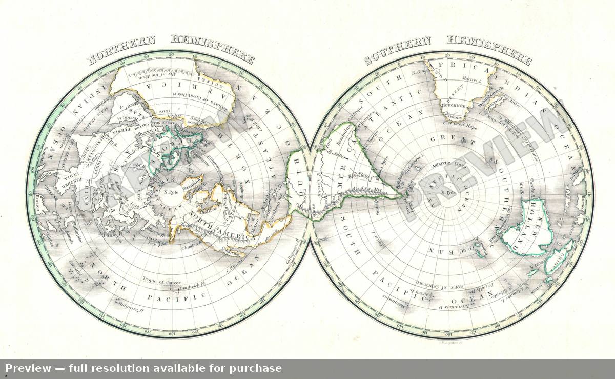 Antique map: Northern Hemisphere, 1838