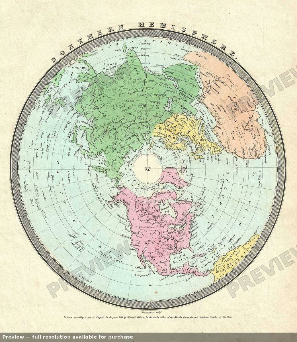 Antique map: Northern Hemisphere, 1835