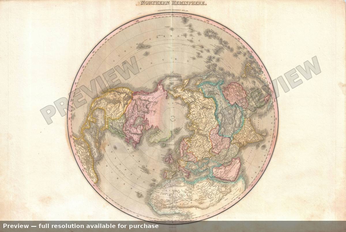 Antique map: Northern Hemisphere, 1818