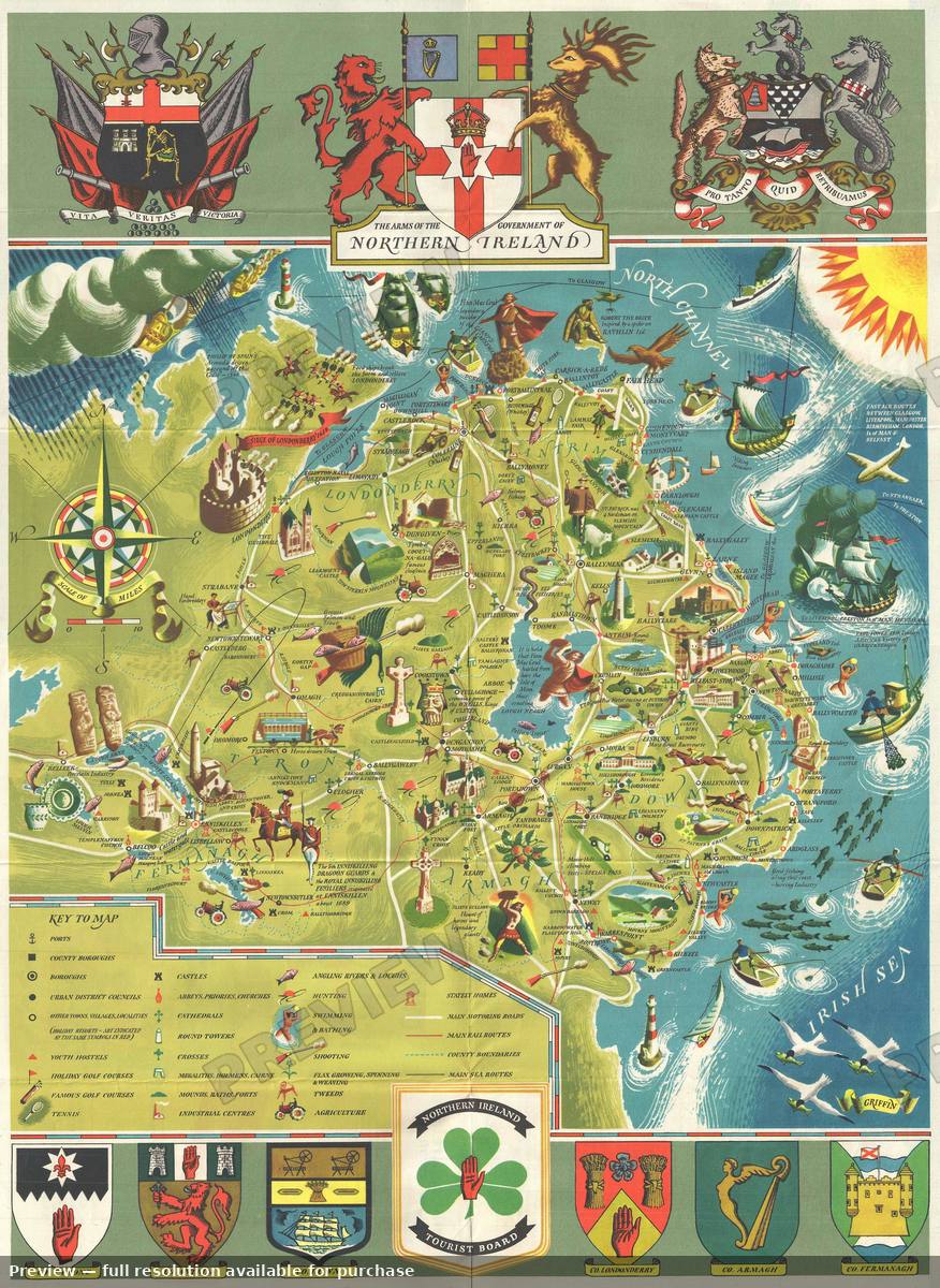 Antique map: Northern Ireland, 1950, 1950