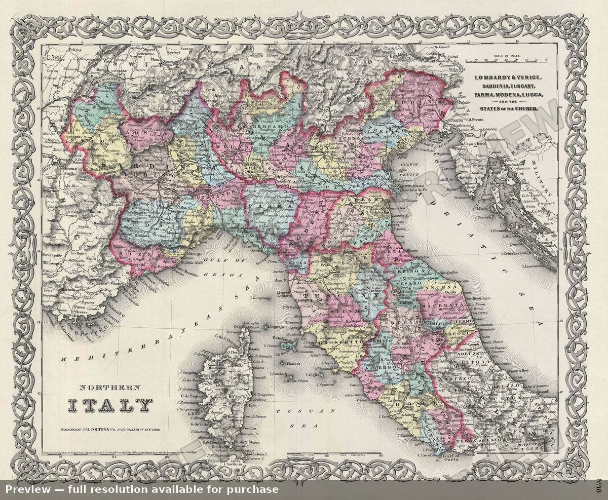 Antique map: Northern Italy, 1856, 1856