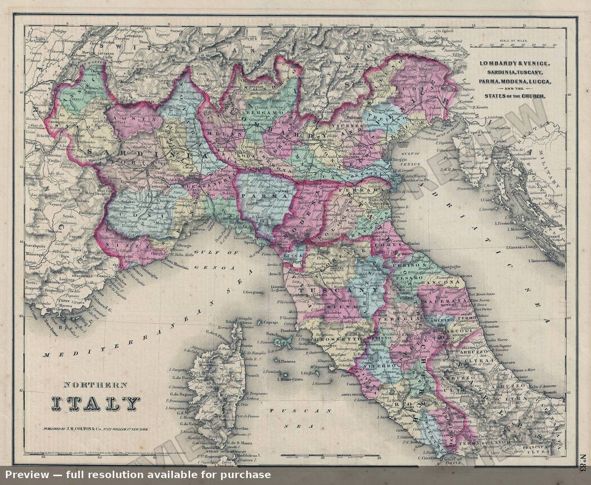 Antique map: Northern Italy, 1857, 1857