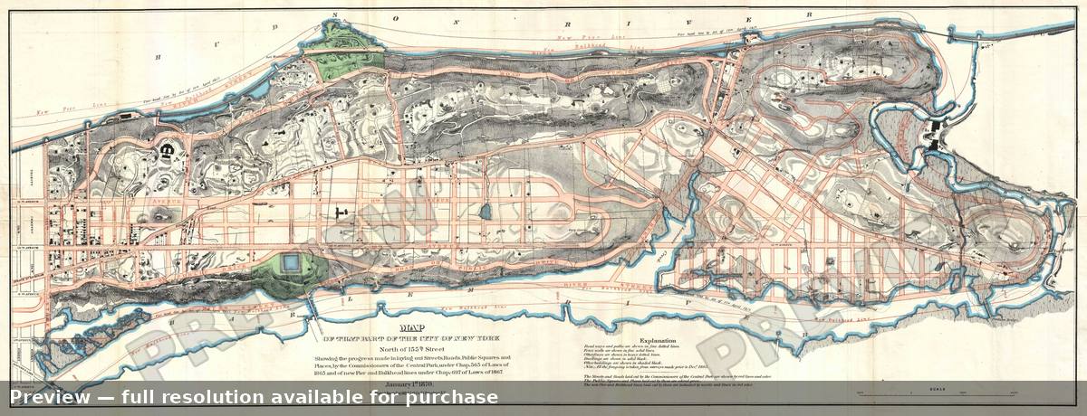 Antique map: Northern Manhattan, 1870