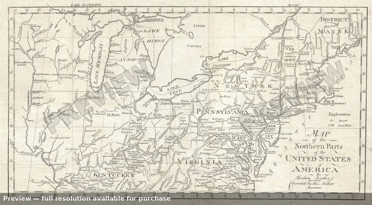 Antique map: Northern Parts US, 1802