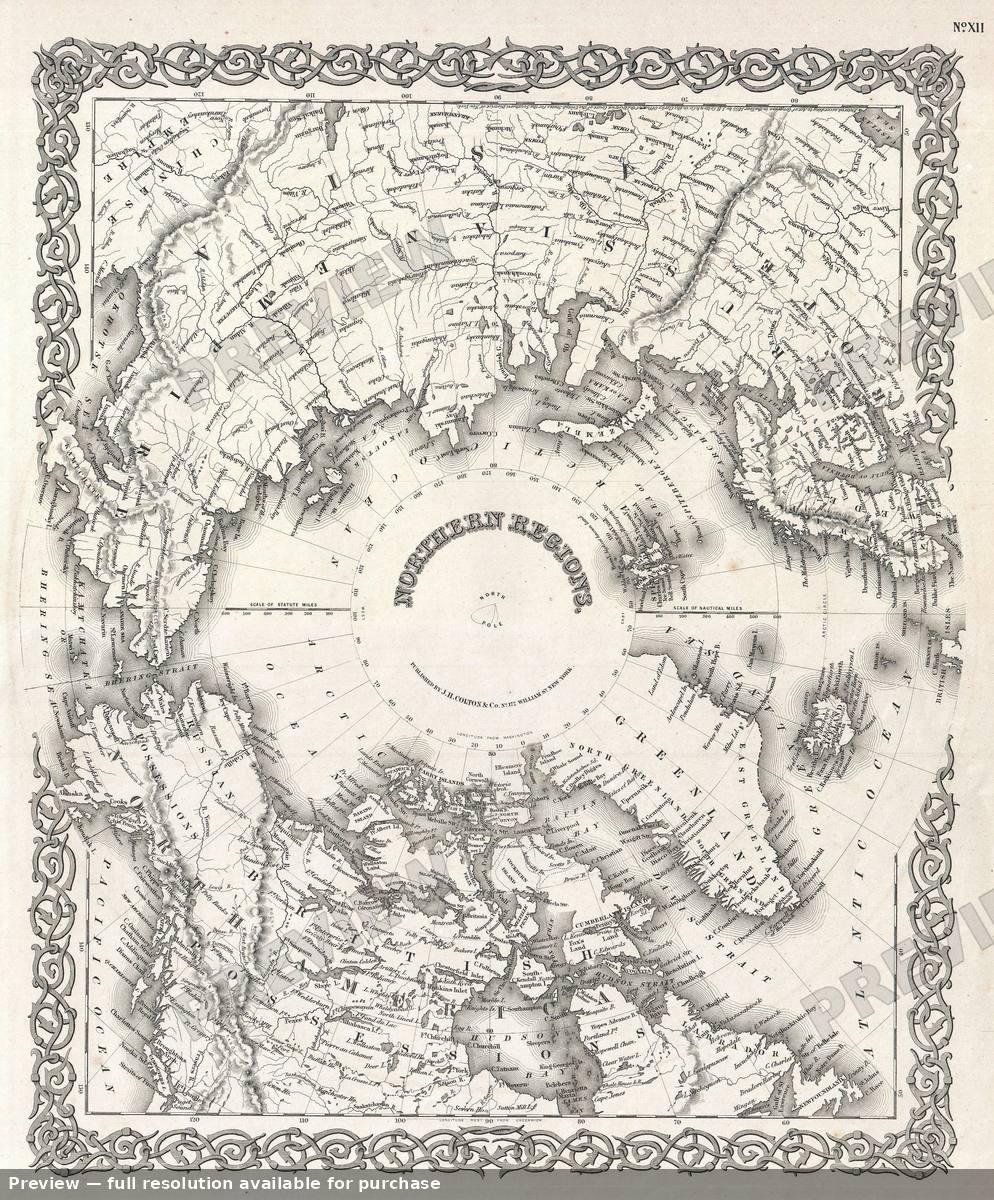 Antique map: Northern Regions, 1855, 1855