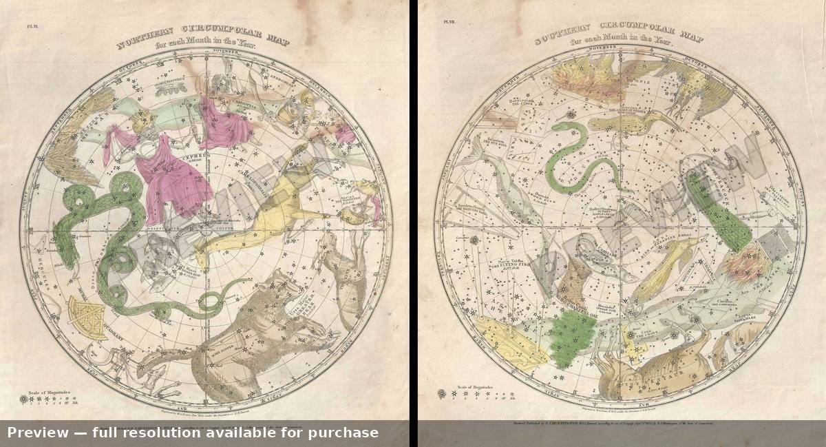 Antique map: Northern Southern Circumpolar, 1835, 1835