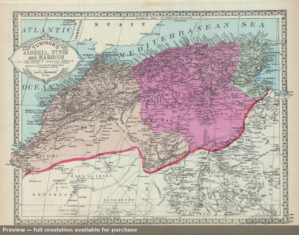Antique map: Northwest Africa, 1887, 1887