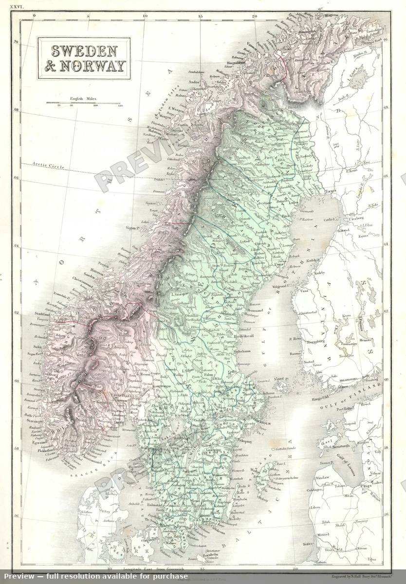 Antique map: Norway Sweden, 1851, 1851