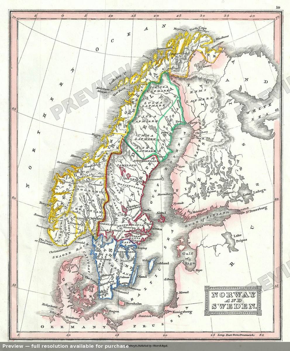 Antique map: Norway Sweden, 1845, 1845