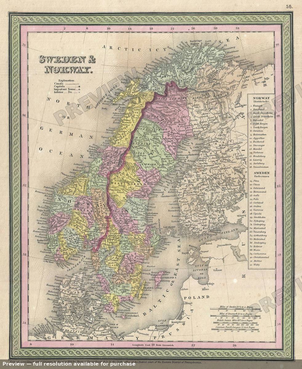 Antique map: Norway Sweden 2, 1850, 1850