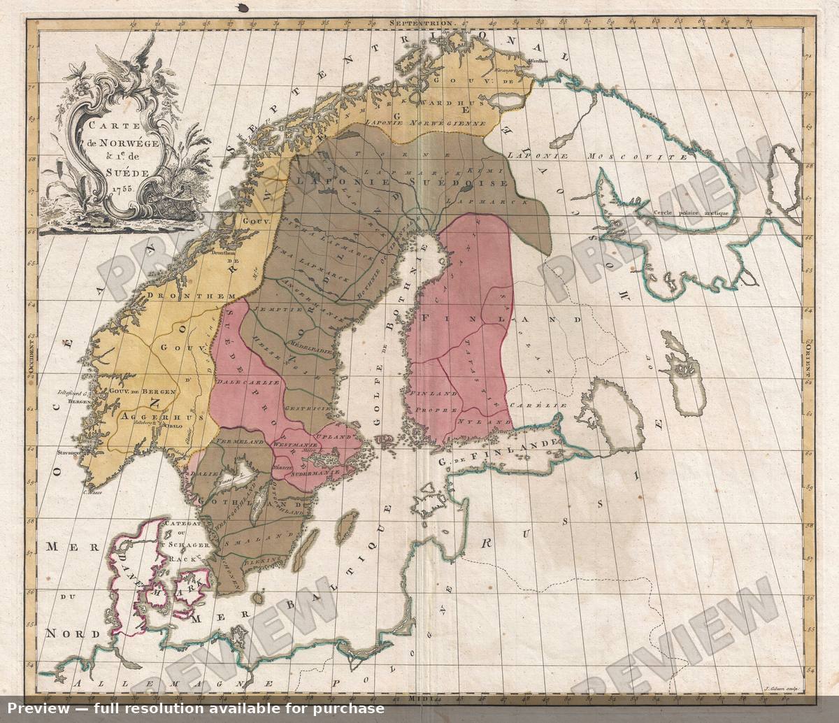 Antique map: Norweg Suede, 1755, 1755