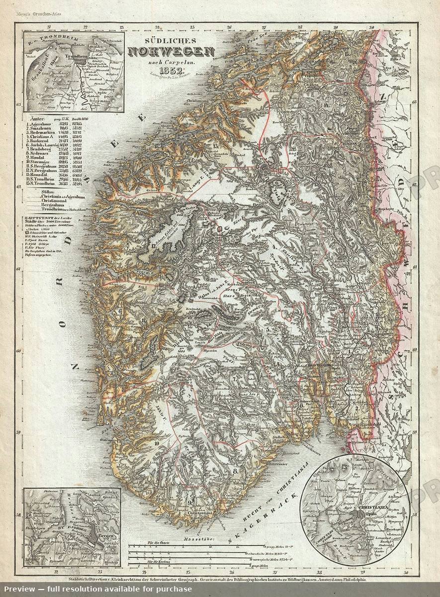 Antique map: Norwegen, 1852
