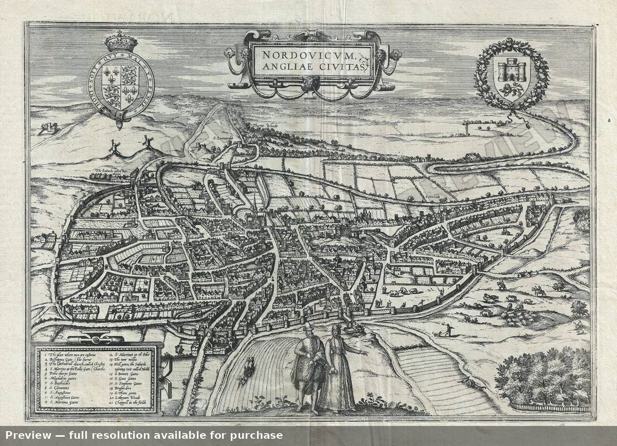 Antique map: Norwich, 1581