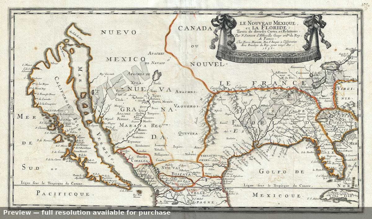 Antique map: Nouveau Mexique Floride, 1656