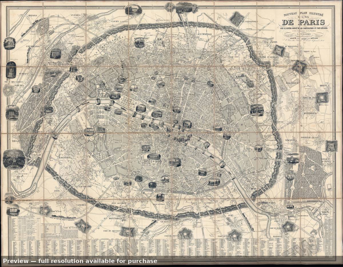 Antique map: Nouveau Plan Paris, 1849