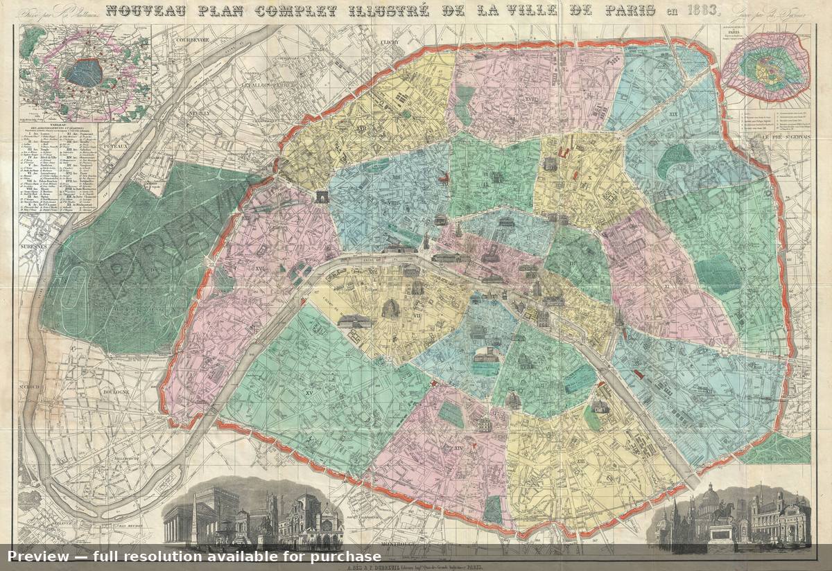 Antique map: Nouveau Plan Paris, 1883