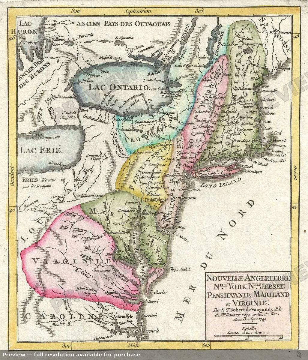 Antique map: Nouvelle Angleterre, 1749, 1749
