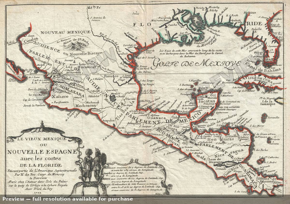 Antique map: Nouvelle Espagne Floride, 1702