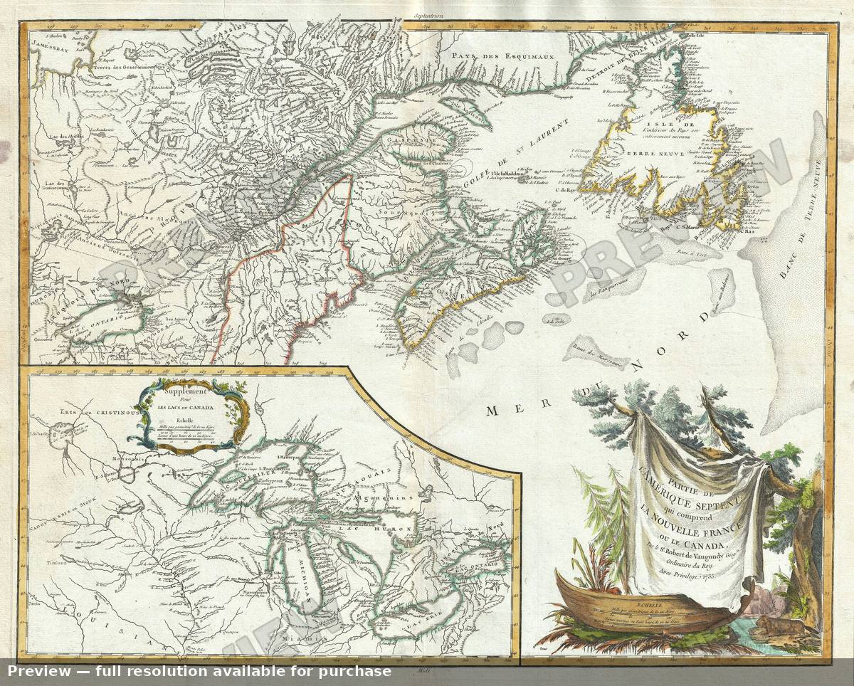 Antique map: Nouvelle France Canada, 1757, 1757